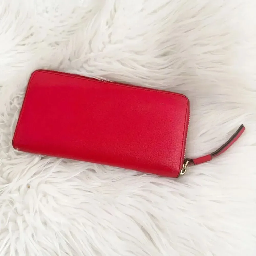 TORY BURCH | Large Red Zip Around‎ Leather Wallet Long Gold Tone Hardware